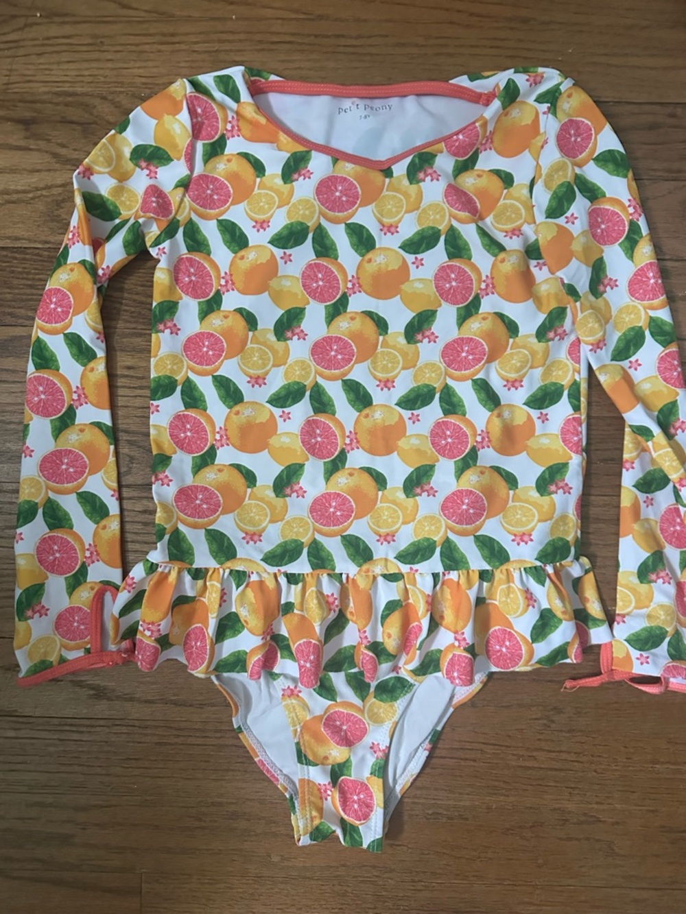 Petite Peony Girls' Citrus Rash Guard One-Piece Swimsuit - Pink & Yellow